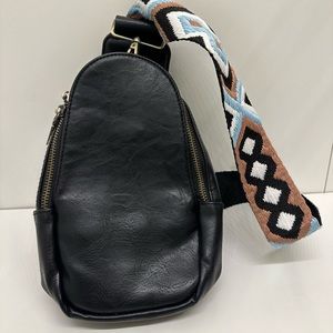 Black Sling Bag- Vegan Leather Crossbody Sling Purse with Adjustable Strap boho